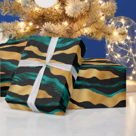 Gold Teal Tiger Stripes | Glam Abstract Animal Geschenkpapier