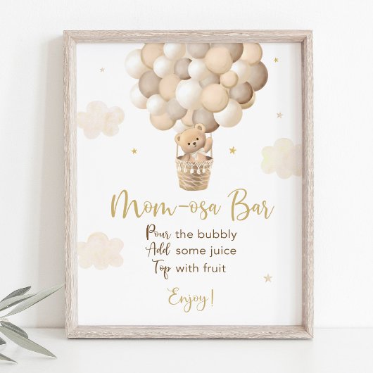 Gold Teddy Bear Baby Dusche Mimosa Bar Sign Poster