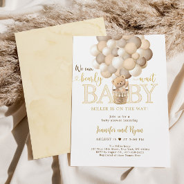 Gold Teddy Bear Hot Air Ballon Babydusche Einladung