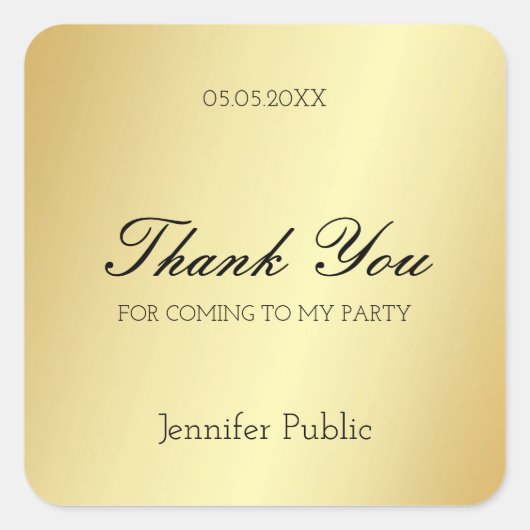 Gold Template Vielen Dank Hand Script Text glamour Quadratischer Aufkleber (Vorderseite)