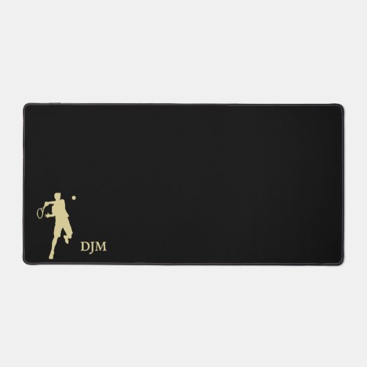 Gold Tennis Player Silhouette Monogram Schreibtischunterlage (Vorderseite)