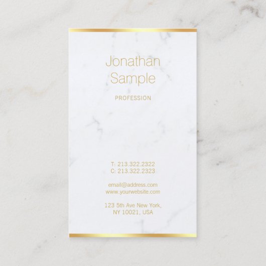 Gold-Text aus weißem Marmor Modernes Berufliches E Visitenkarte (Rückseite)