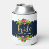 Gold-Text, Blumenstrauß auf Weiß und Blau Dosenkühler (Kanne Vorderseite)