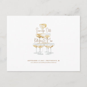 Gold Text Champagner-Turm Rettet unser Date Postkarte