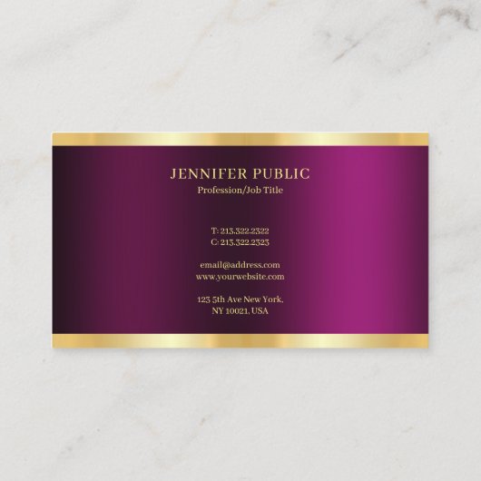 Gold Text Elegant Purple Template Professional Visitenkarte (Rückseite)