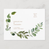 Gold Text Eukalyptus Wedding Save the Date Postkarte (Vorderseite)