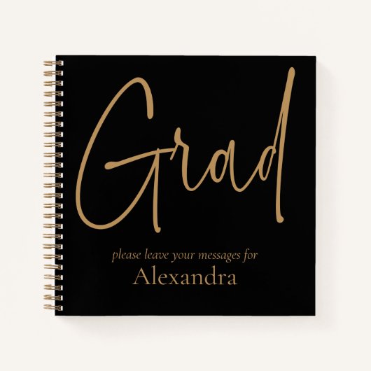 Gold Text Grad Name Abschluss Black Guest Book Notizblock (Vorderseite)
