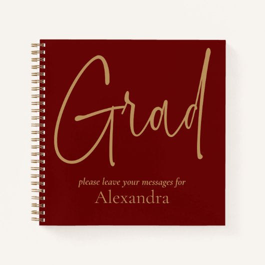 Gold Text Grad Name Abschluss Burgundy Gästebuch Notizblock (Vorderseite)