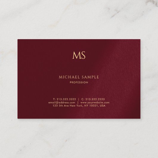 Gold Text Monogram Template Luxe Bordeaux Elegant Visitenkarte (Rückseite)