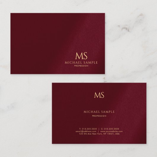 Gold Text Monogram Template Luxe Bordeaux Elegant Visitenkarte (Vorne/Hinten)