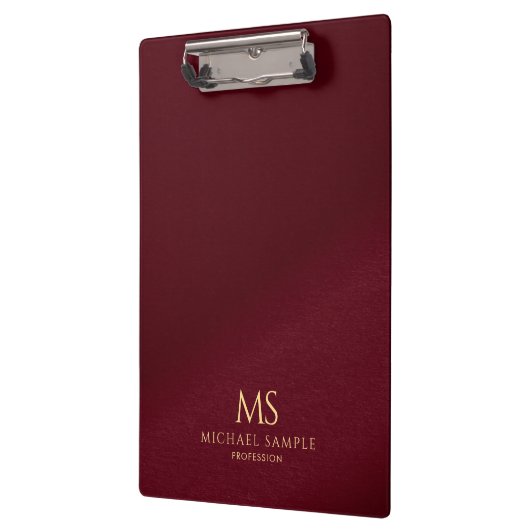 Gold Text Name Monogram Personalized Elegant Red Klemmbrett (Links)