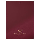 Gold Text Name Monogram Personalized Elegant Red Klemmbrett (Rückseite)