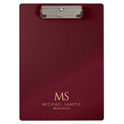 Gold Text Name Monogram Personalized Elegant Red Klemmbrett (Vorderseite)