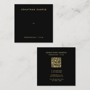 Gold Text QR Code Elegante Schwarze Vorlage Premiu Quadratische Visitenkarte