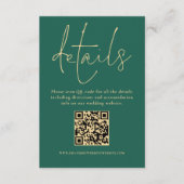 Gold Text QR Code Hochzeitsnacht Grün Details Begleitkarte (Vorderseite)