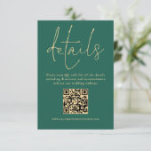 Gold Text QR Code Hochzeitsnacht Grün Details Begleitkarte (Stehend Vorderseite)