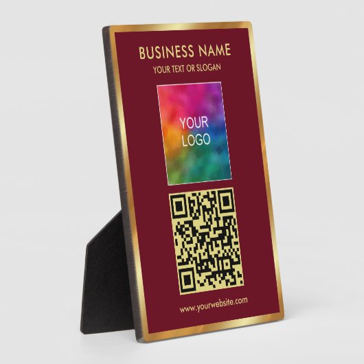 Gold Text QR Code Upload Your Logo Template Fotoplatte (Seite)