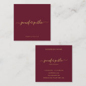 Gold Text Script Name Glossy Luxury Burgundy Red Quadratische Visitenkarte (Vorne/Hinten)