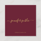 Gold Text Script Name Glossy Luxury Burgundy Red Quadratische Visitenkarte (Vorderseite)