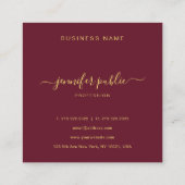 Gold Text Script Name Glossy Luxury Burgundy Red Quadratische Visitenkarte (Rückseite)