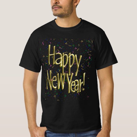 Gold Text w/Confetti - Happy New Year T-Shirt (Vorderseite)