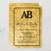 Gold Textur Schwarzer Rahmen 2 Buchstaben Monogram Einladung (Vorne/Hinten)