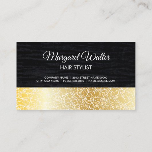 Gold Textur | Velvet schwarz mit Monogramm Visitenkarte (Rückseite)