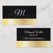 Gold Textur | Velvet schwarz mit Monogramm Visitenkarte (Vorne/Hinten)