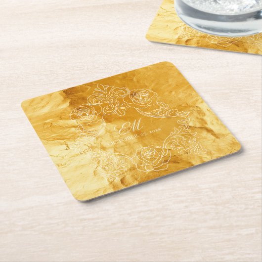 Gold Texture Vintages Monogram Wappen Hochzeitslog Rechteckiger Pappuntersetzer (angewinkelt)