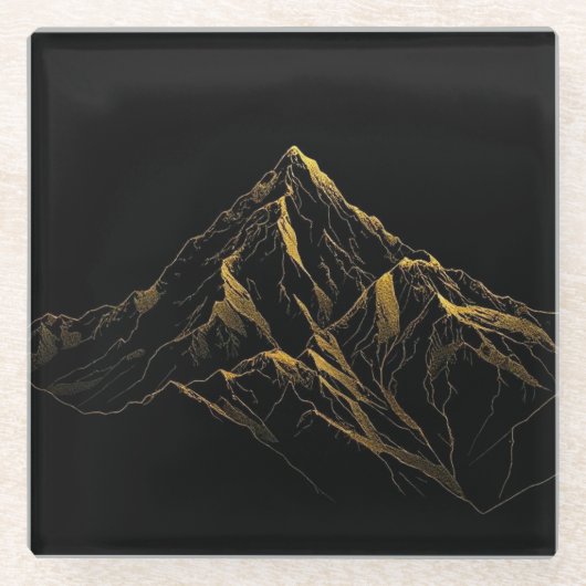 Gold textured abstract mountain lineart glasuntersetzer (Vorderseite)