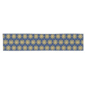Gold Textured Snowflake auf Royal Blue Table Runne Kurzer Tischläufer (Horizontal)