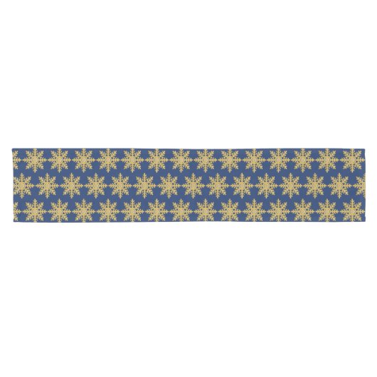 Gold Textured Snowflake auf Royal Blue Table Runne Kurzer Tischläufer (Horizontal)