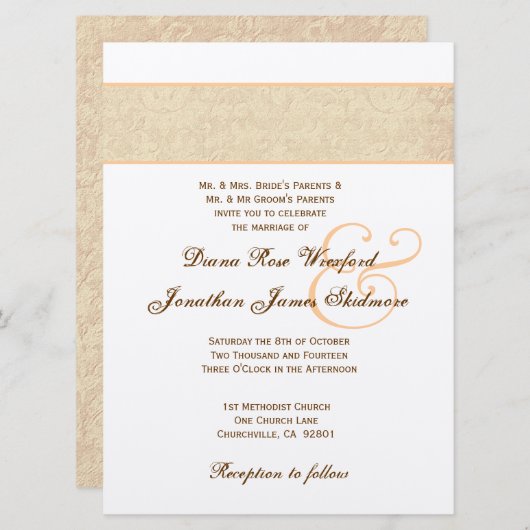 Gold texturierte Damaskus und Gold-Metallic Einladung (Vorne/Hinten)