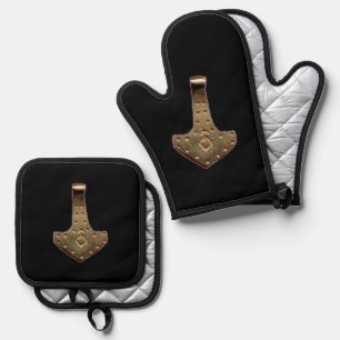 Gold Thammer Schwarz Ofen Mitt Topfhalter Ofenhandschuh & Topflappen-Set