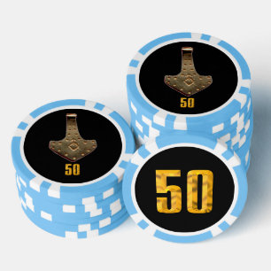 Gold Thor Hammer Black 50 gestreifter Poker Chip