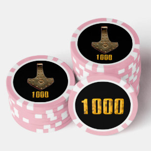 Gold Thor Hammer Black Pink 1000 Stripe Poker Chip