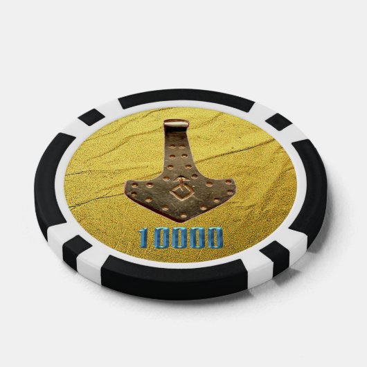 Gold Thor Hammer blauer 10K gestreifter Poker Chip (Einzeln)