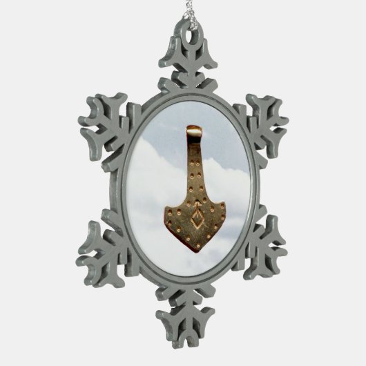 Gold Thor Hammer pewter snowflake ornament (Links)
