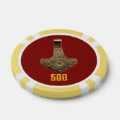 Gold Thor Hammer Red Gelb 500 Stripe Poker Chip (Einzeln)