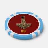 Gold Thor Hammer Red lt blue 50 gestreifter Poker  Pokerchips (Einzeln)
