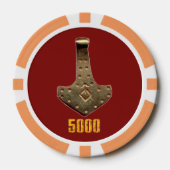 Gold Thor Hammer Red Orange 5000 Stripe Poker Chip (Vorderseite)