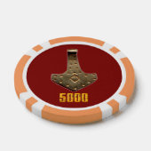 Gold Thor Hammer Red Orange 5000 Stripe Poker Chip (Einzeln)