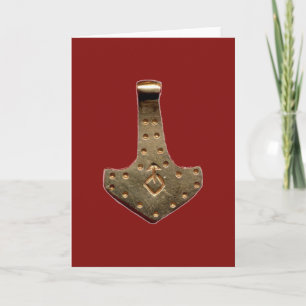 Gold Thor Hammer rote Grußkarte Karte