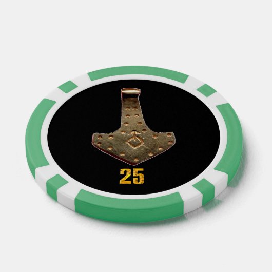 Gold Thor Hammer schwarz grün 25 gestreifter Poker Pokerchips (Einzeln)