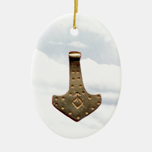 Gold Thor Hammer Talisman-Ornament Keramik Ornament (Vorne)