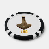 Gold Thor Hammer Weißer Poker 100 gestreifter Chip (Einzeln)