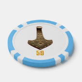 Gold Thor Hammer White Blue 50 Stripe Poker Chip (Einzeln)