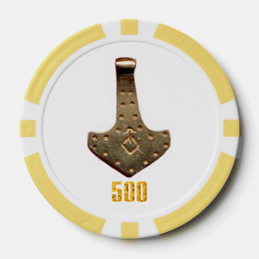 Gold Thor Hammer White Yellw 500 Stripe Poker Chip (Vorderseite)