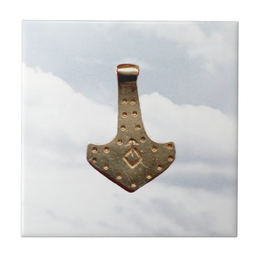 Gold Thor Hammer Wolken kleine Fliesen (Vorderseite)