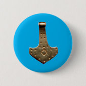 Gold Thor’s Hammer Blue Round Button (Vorderseite)